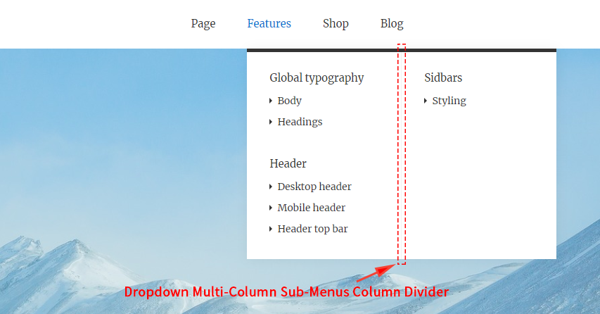 Dropdown Multi-Column Sub-Menus Column Divider.