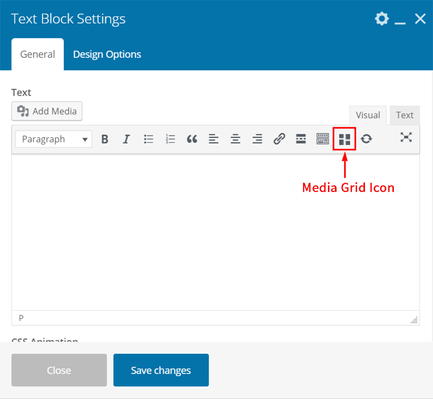 Media Grid icon in WPBakery Page Builder’s Text Block Screenshot