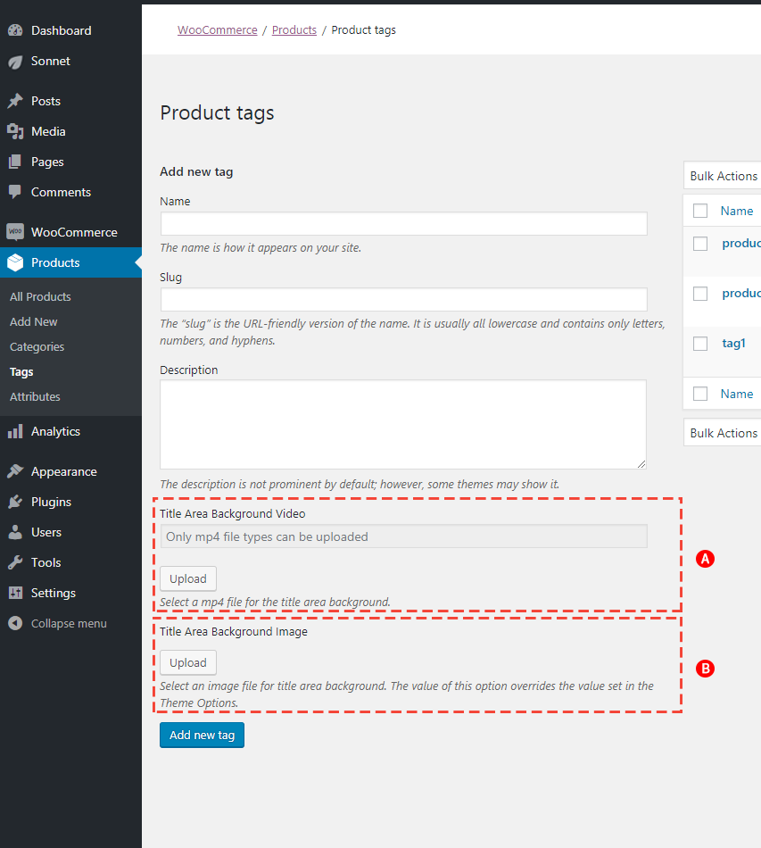 Custom Product Tag Title Area Background options Screenshot