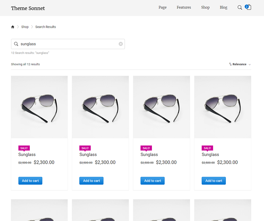 WooCommerce Products Search Result Page.