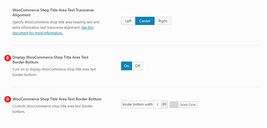 WooCommerce Shop Title Area Text Border-Bottom options Screenshot