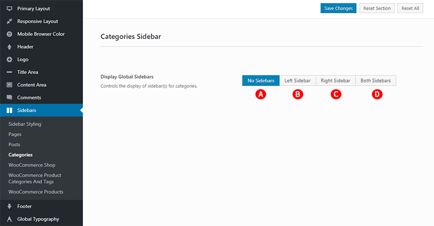 Categories Sidebar options Screenshot