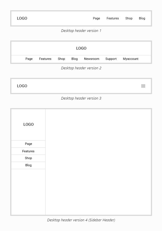 4 customizable header layout versions