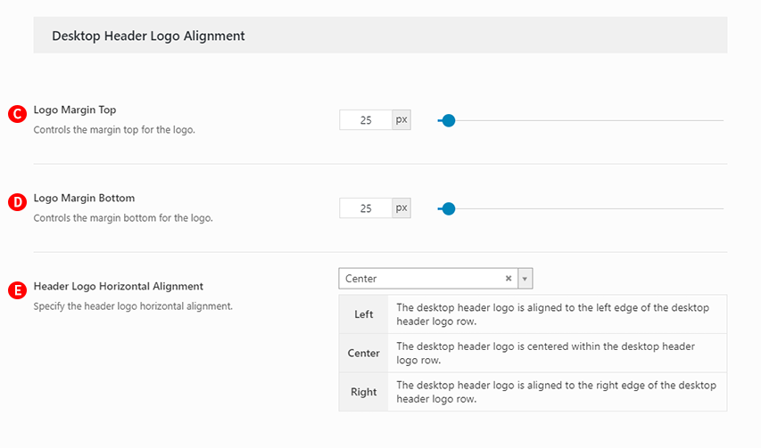 Desktop Header Logo Alignment options option Screenshot.