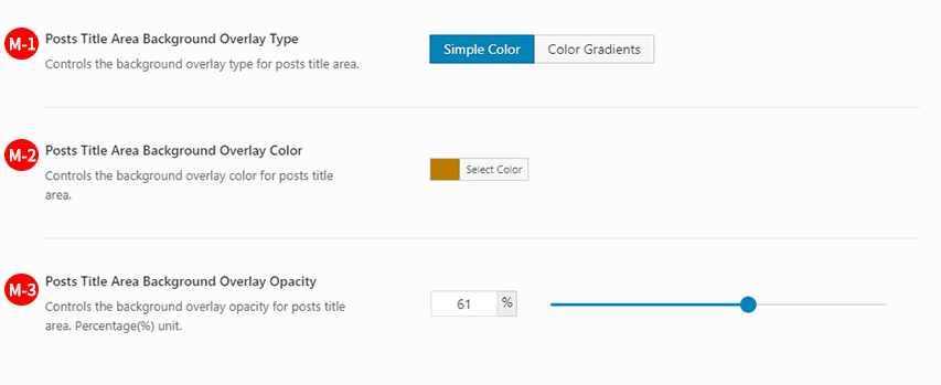 Posts Title Area Background Overlay Type – Simple Color Options Screenshot
