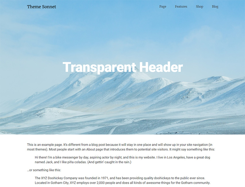 Transparent Header Screenshot.