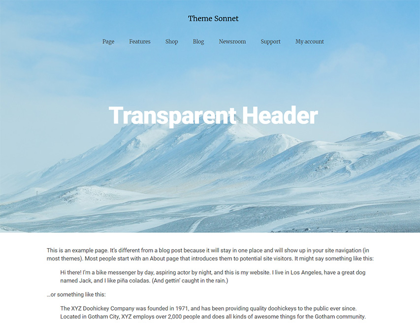 Transparent Header Screenshot.