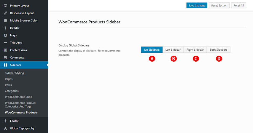 WooCommerce Products Sidebar options Screenshot