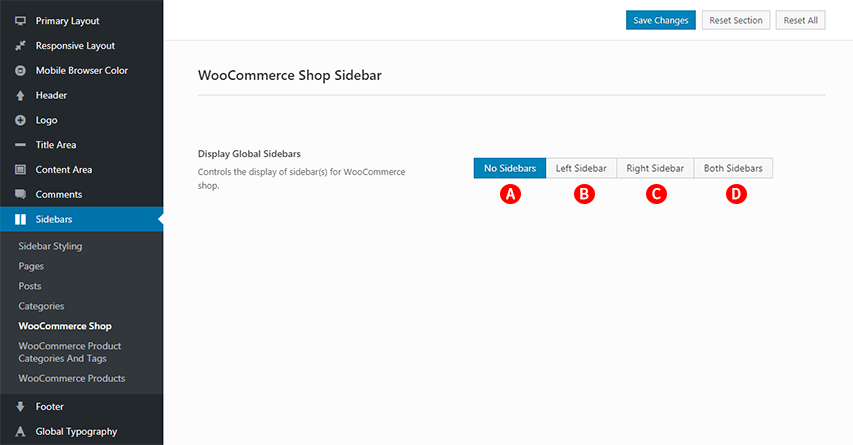 WooCommerce Shop Sidebar options Screenshot