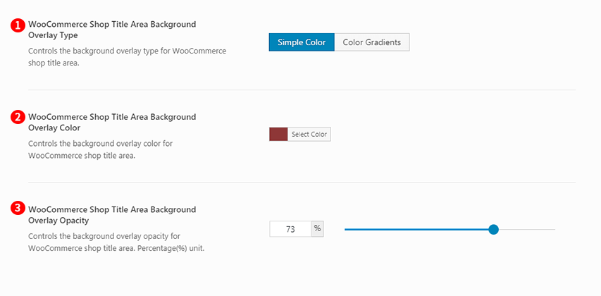 WooCommerce Shop Title Area Background Overlay Type – Simple Color Options Screenshot